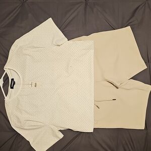 Express Men's OUTFIT! White Patterned Short-Sleeve Tee With Casual Shorts
